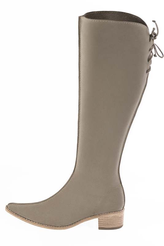 Tan beige women's elegant sneakers. Tapered toe. Low leather soles. Profile view - Florence KOOIJMAN